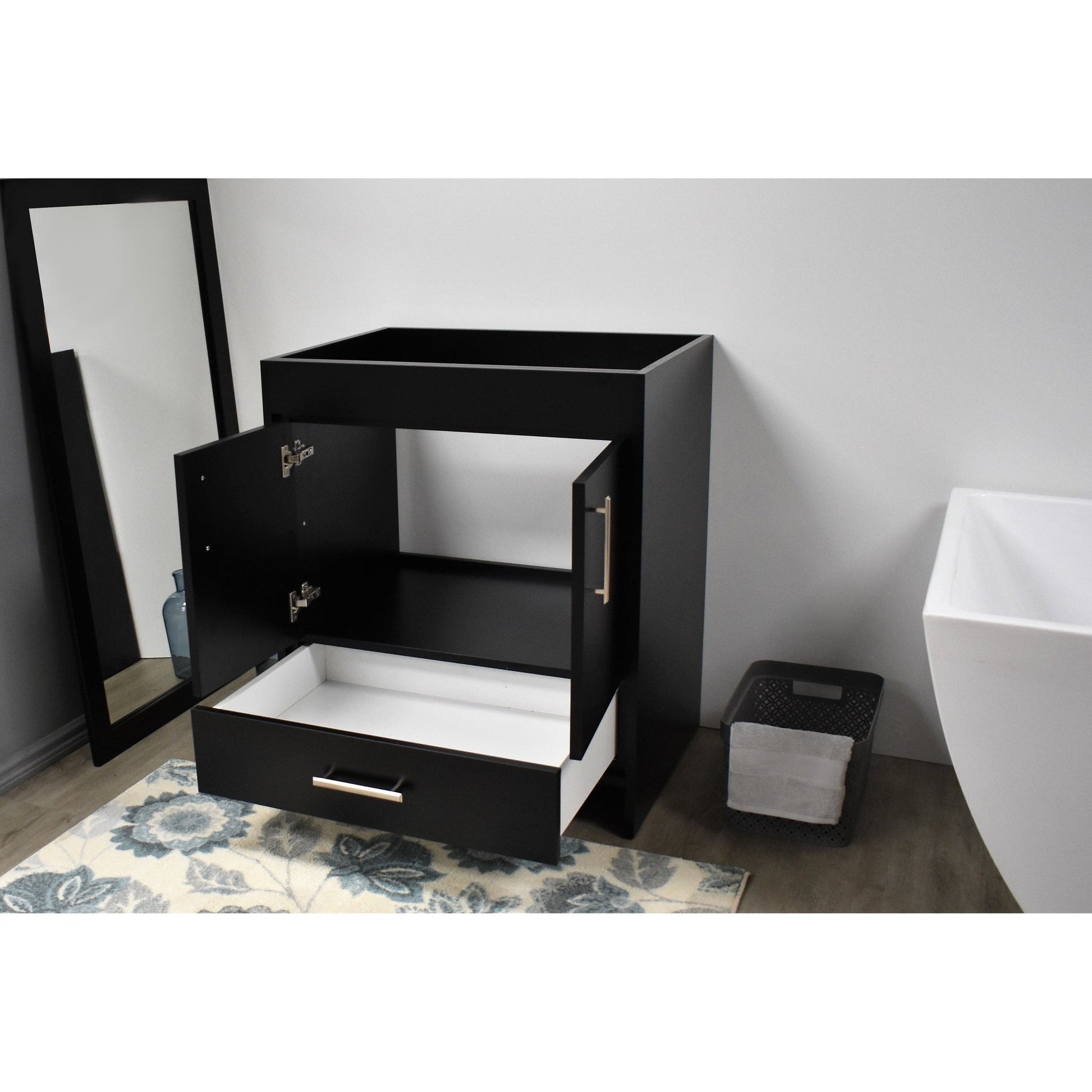 Volpa USA Capri 24" x 22" Black Modern Bathroom Vanity With Brushed Nickel Edge Handles