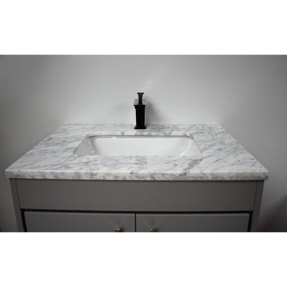 Volpa USA Capri 24" x 22" Gray Freestanding Modern Bathroom Vanity With Preinstalled Undermount Sink And Carrara Marble top With Brushed Nickel Edge Handles