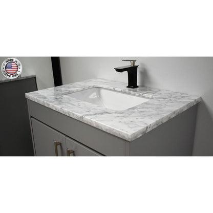 Volpa USA Capri 24" x 22" Gray Freestanding Modern Bathroom Vanity With Preinstalled Undermount Sink And Carrara Marble top With Brushed Nickel Edge Handles