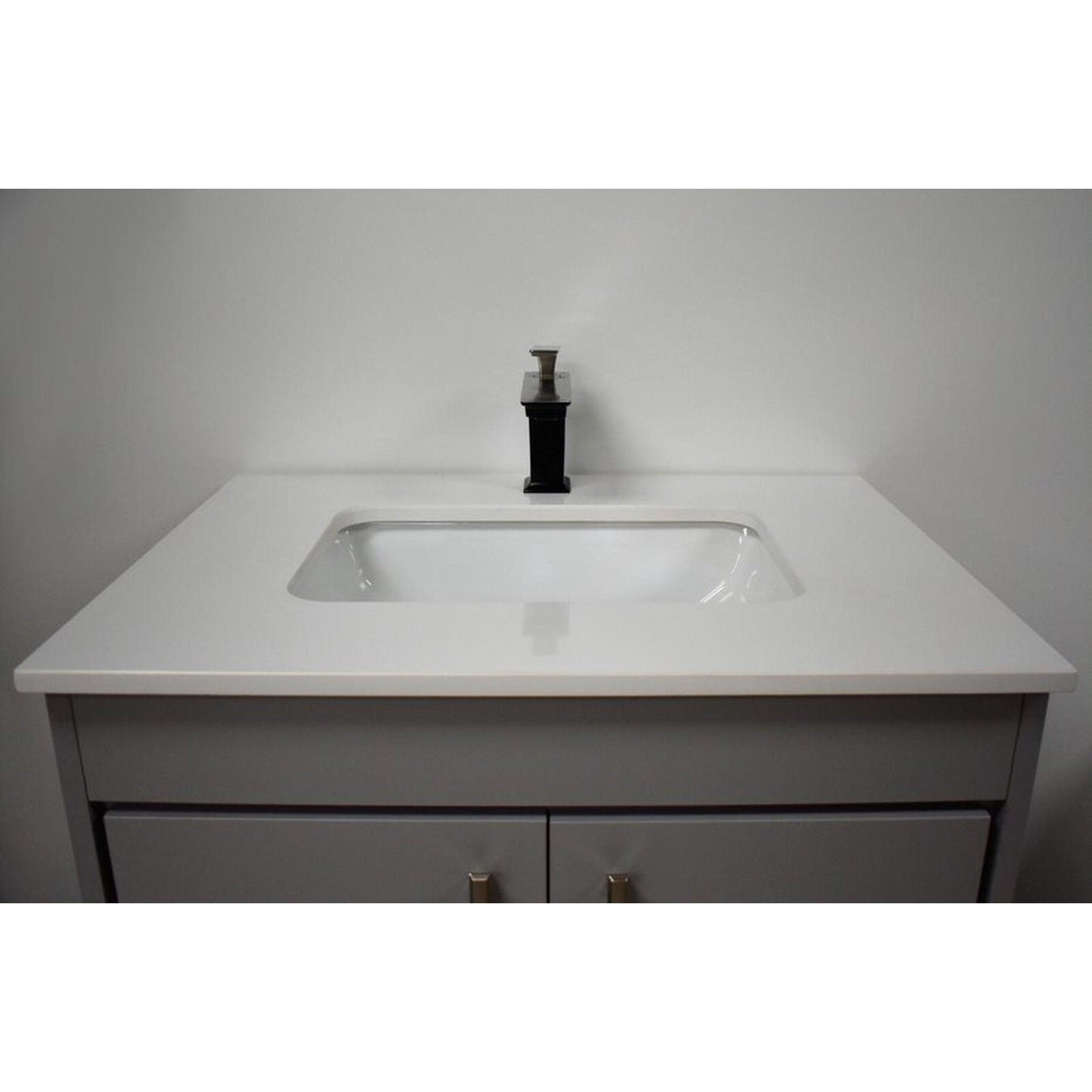 Volpa USA Capri 24" x 22" Gray Freestanding Modern Bathroom Vanity With Preinstalled Undermount Sink And White Microstone Top With Brushed Nickel Edge Handles