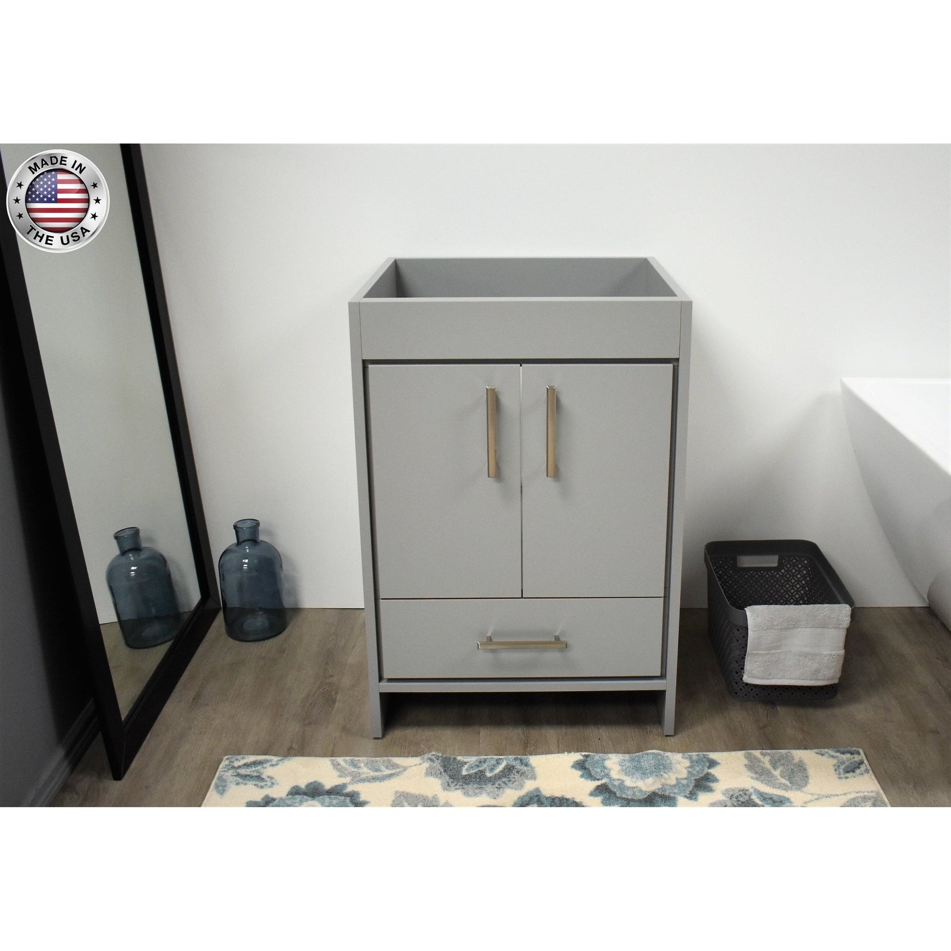 Volpa USA Capri 24" x 22" Gray Modern Bathroom Vanity With Brushed Nickel Edge Handles