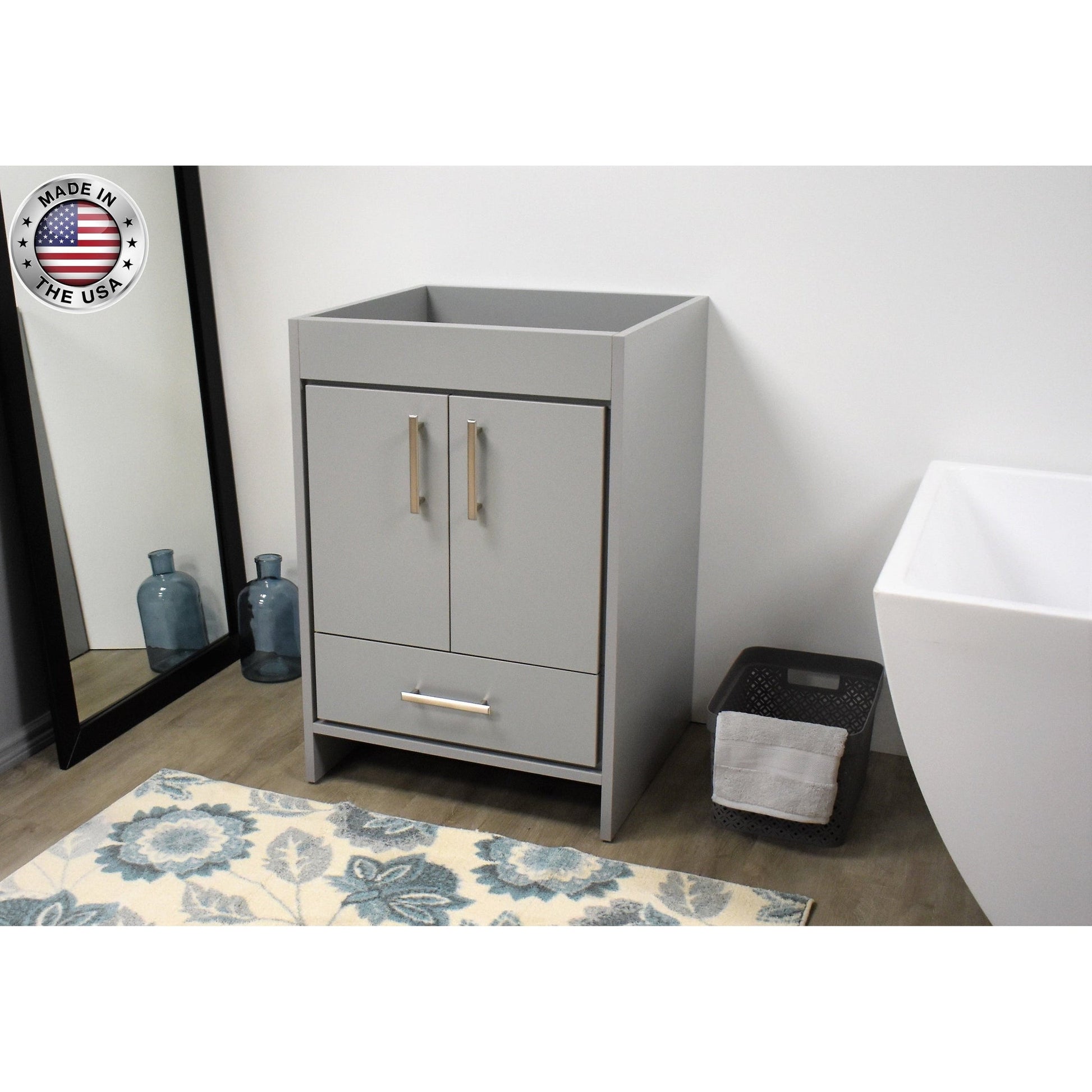 Volpa USA Capri 24" x 22" Gray Modern Bathroom Vanity With Brushed Nickel Edge Handles