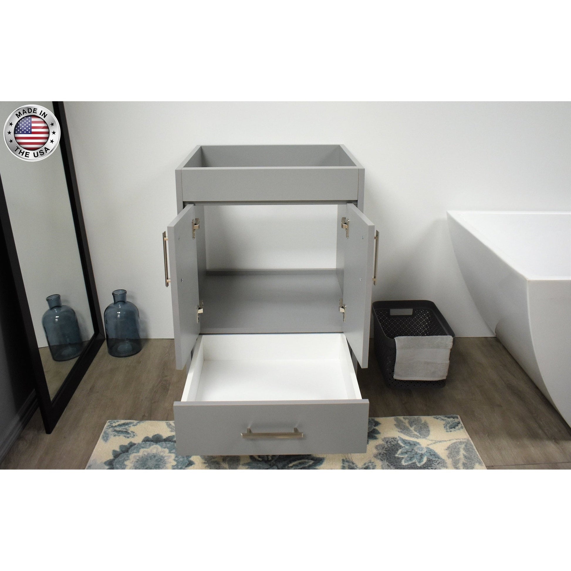 Volpa USA Capri 24" x 22" Gray Modern Bathroom Vanity With Brushed Nickel Edge Handles