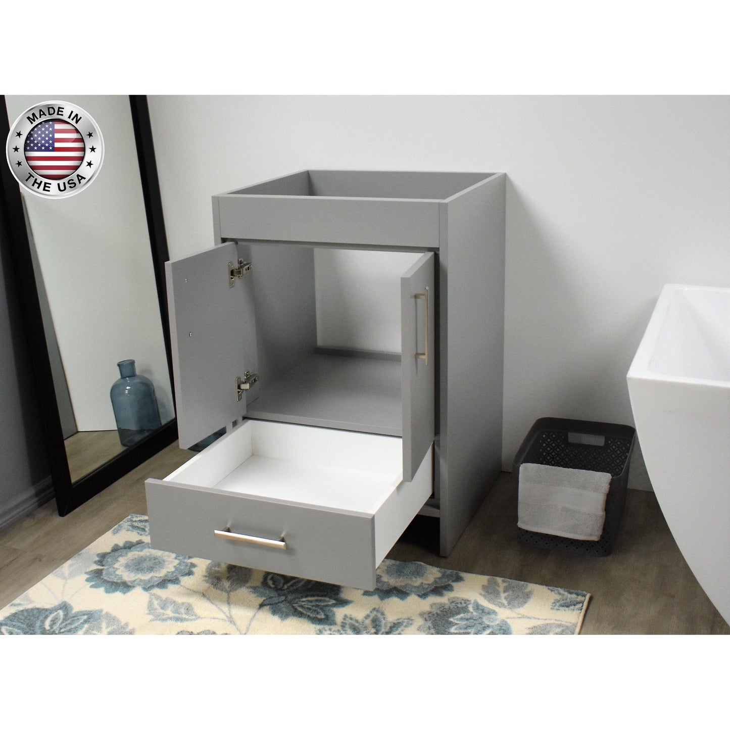 Volpa USA Capri 24" x 22" Gray Modern Bathroom Vanity With Brushed Nickel Edge Handles