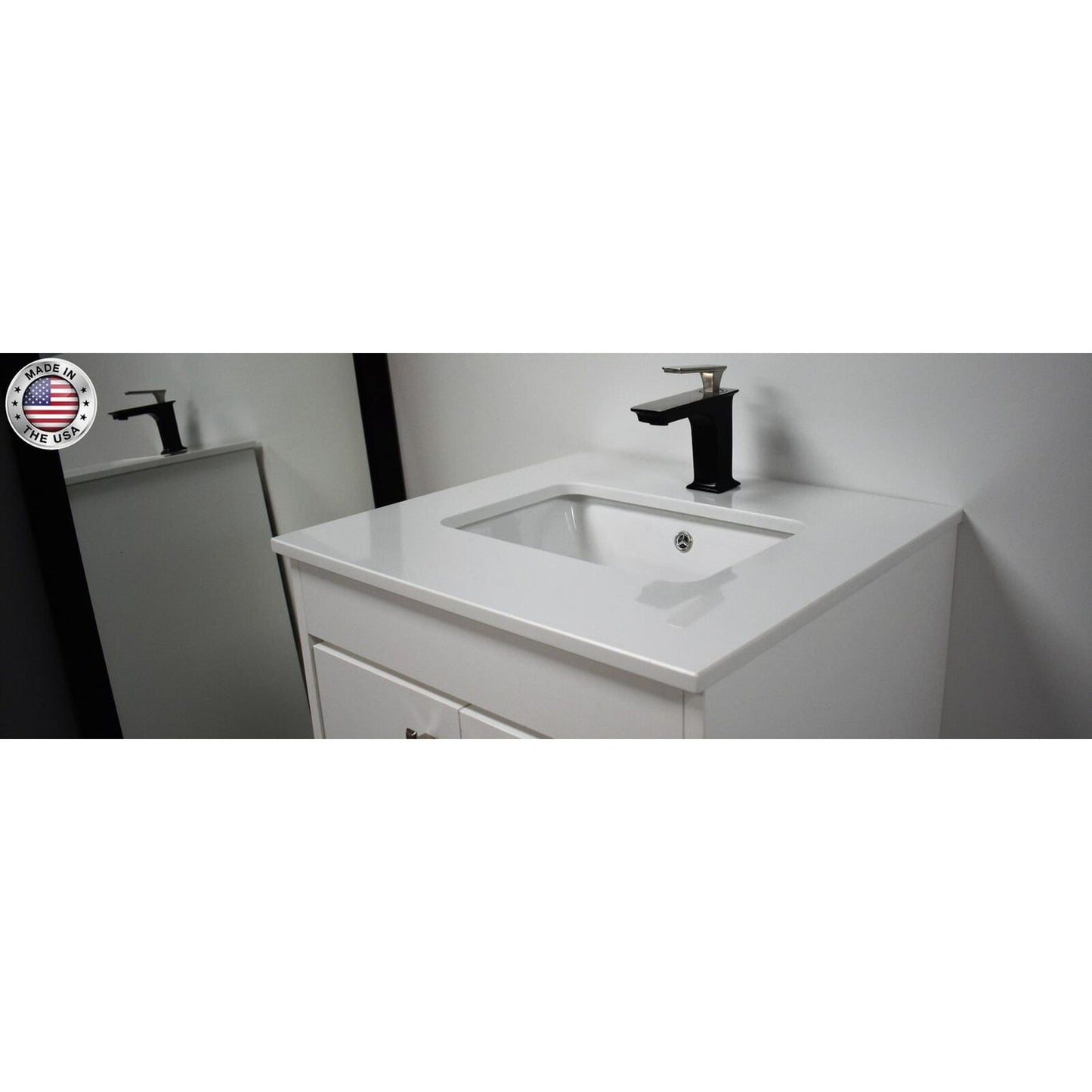 Volpa USA Capri 24" x 22" White Freestanding Modern Bathroom Vanity With Preinstalled Undermount Sink And White Microstone Top With Brushed Nickel Edge Handles