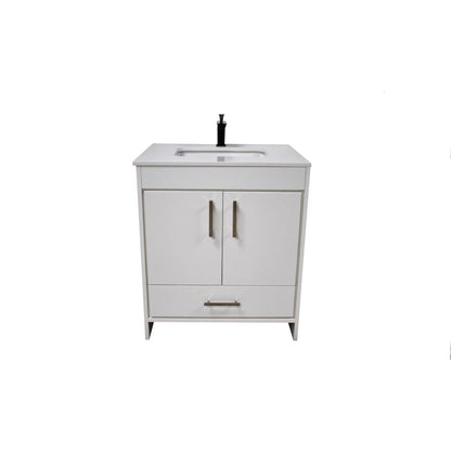 Volpa USA Capri 24" x 22" White Freestanding Modern Bathroom Vanity With Preinstalled Undermount Sink And White Microstone Top With Brushed Nickel Edge Handles