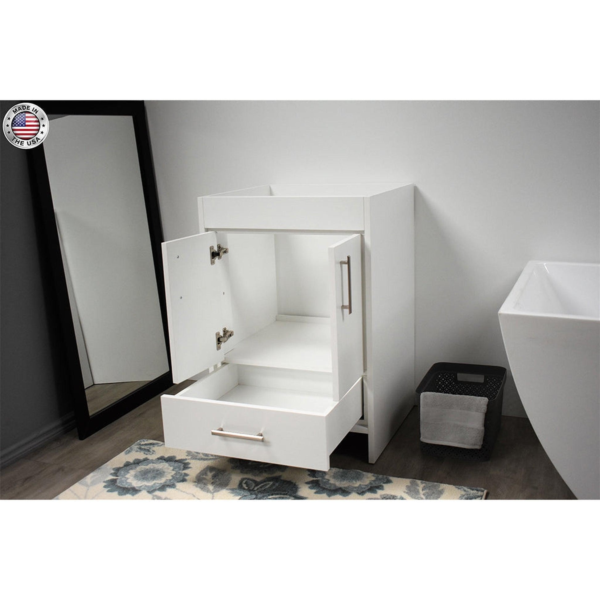 Volpa USA Capri 24" x 22" White Modern Bathroom Vanity With Brushed Nickel Edge Handles