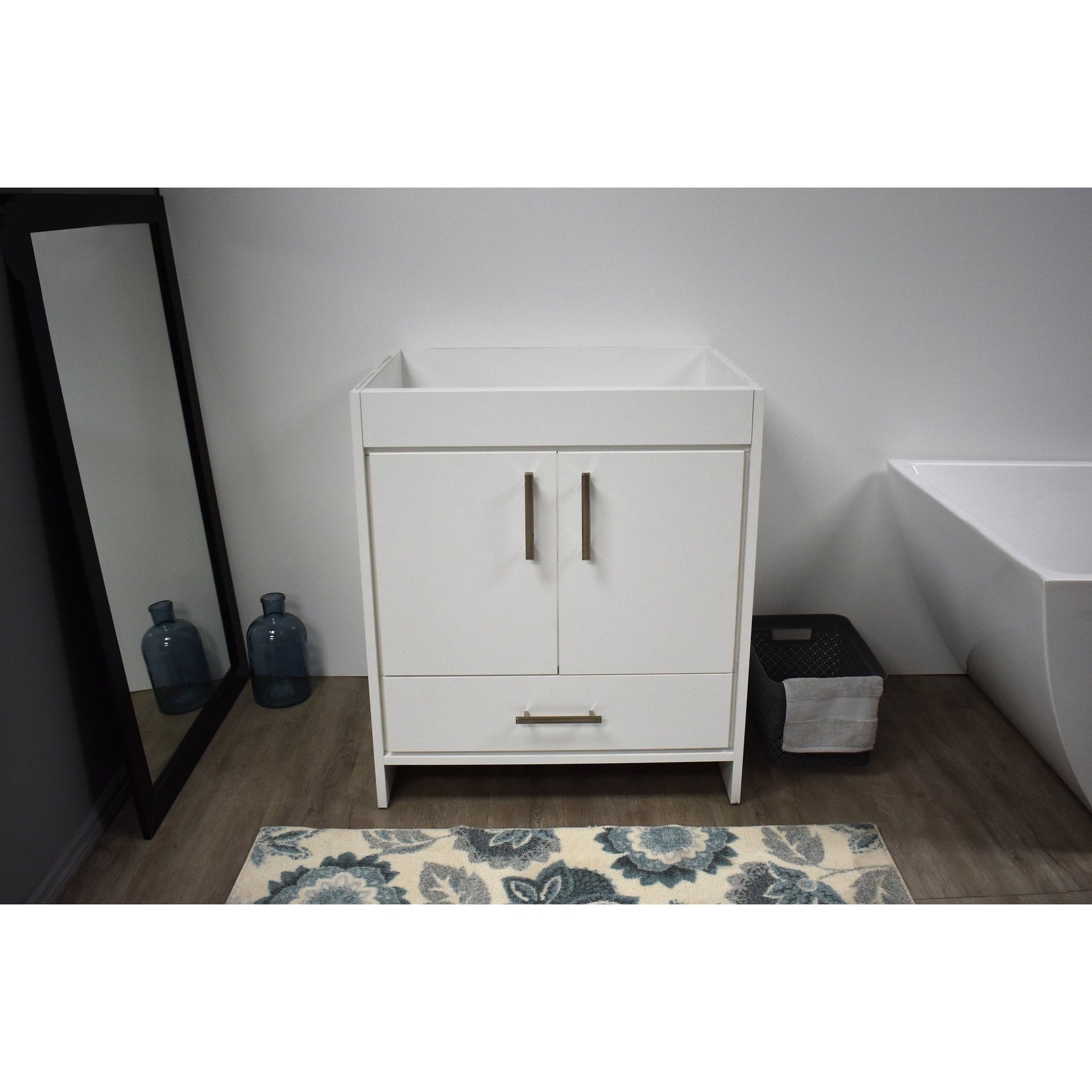 Volpa USA Capri 24" x 22" White Modern Bathroom Vanity With Brushed Nickel Edge Handles