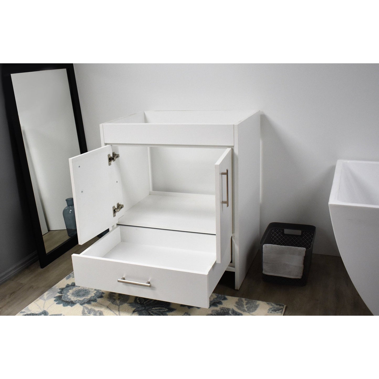 Volpa USA Capri 24" x 22" White Modern Bathroom Vanity With Brushed Nickel Edge Handles