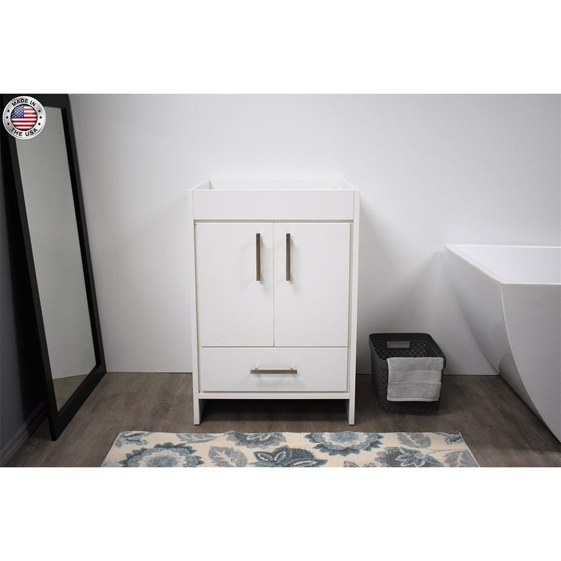 Volpa USA Capri 24" x 22" White Modern Bathroom Vanity With Brushed Nickel Edge Handles