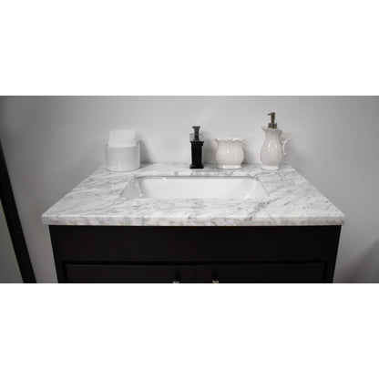 Volpa USA Capri 30" x 22" Black Freestanding Modern Bathroom Vanity With Preinstalled Undermount Sink And Carrara Marble top With Brushed Nickel Edge Handles