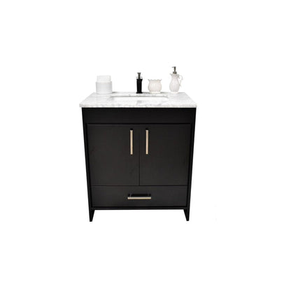 Volpa USA Capri 30" x 22" Black Freestanding Modern Bathroom Vanity With Preinstalled Undermount Sink And Carrara Marble top With Brushed Nickel Edge Handles