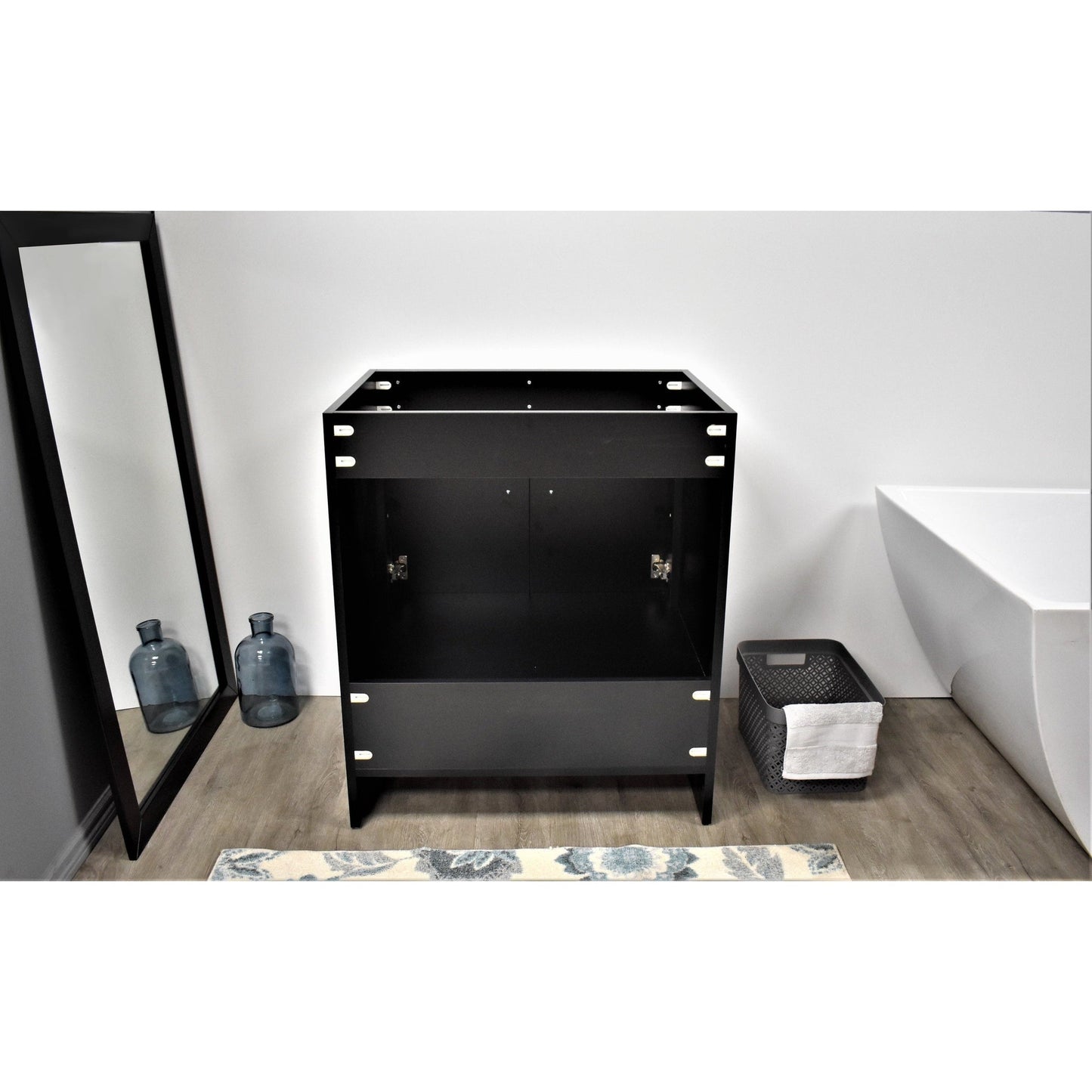 Volpa USA Capri 30" x 22" Black Modern Bathroom Vanity With Brushed Nickel Edge Handles