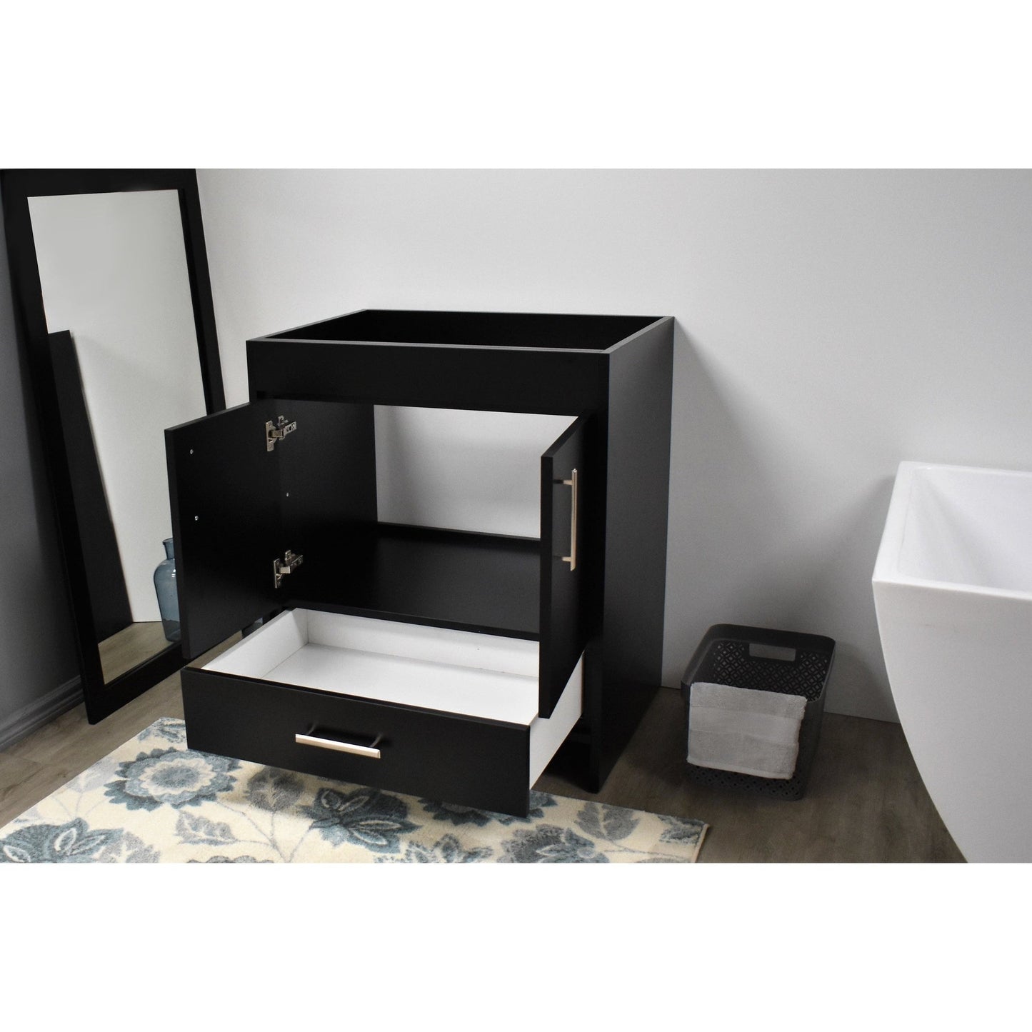 Volpa USA Capri 30" x 22" Black Modern Bathroom Vanity With Brushed Nickel Edge Handles