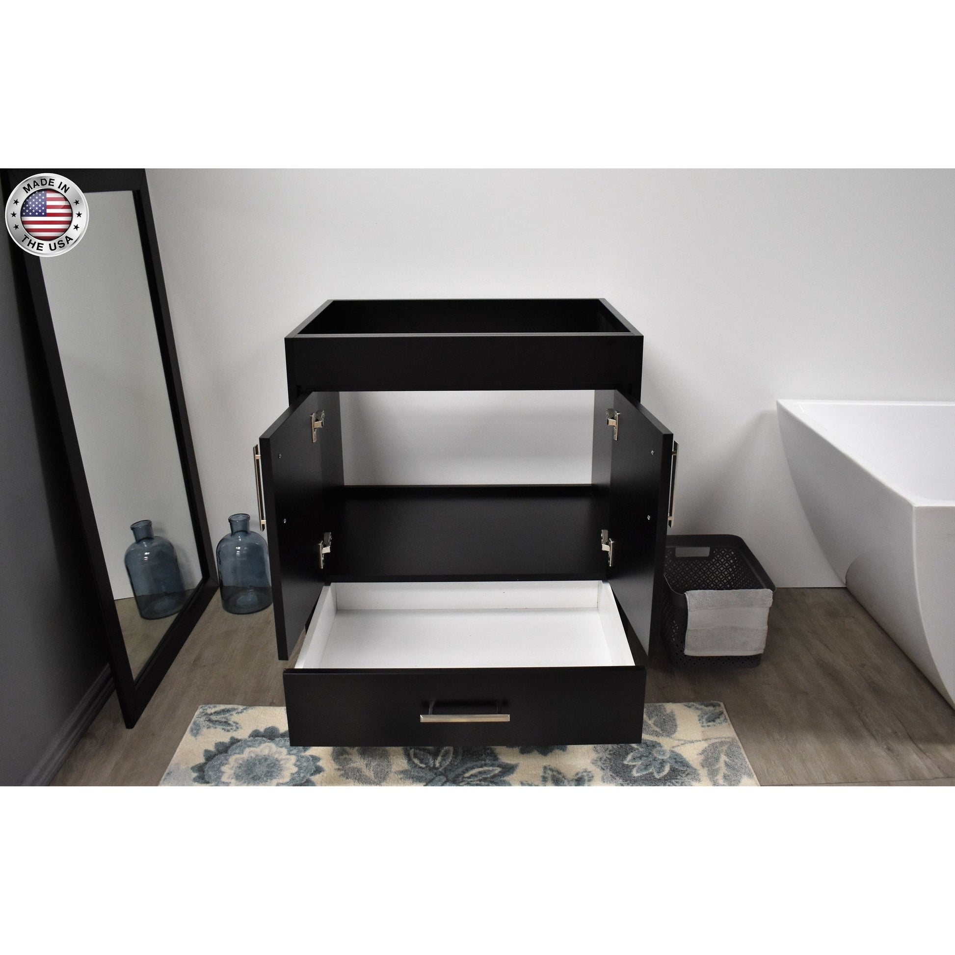 Volpa USA Capri 30" x 22" Black Modern Bathroom Vanity With Brushed Nickel Edge Handles