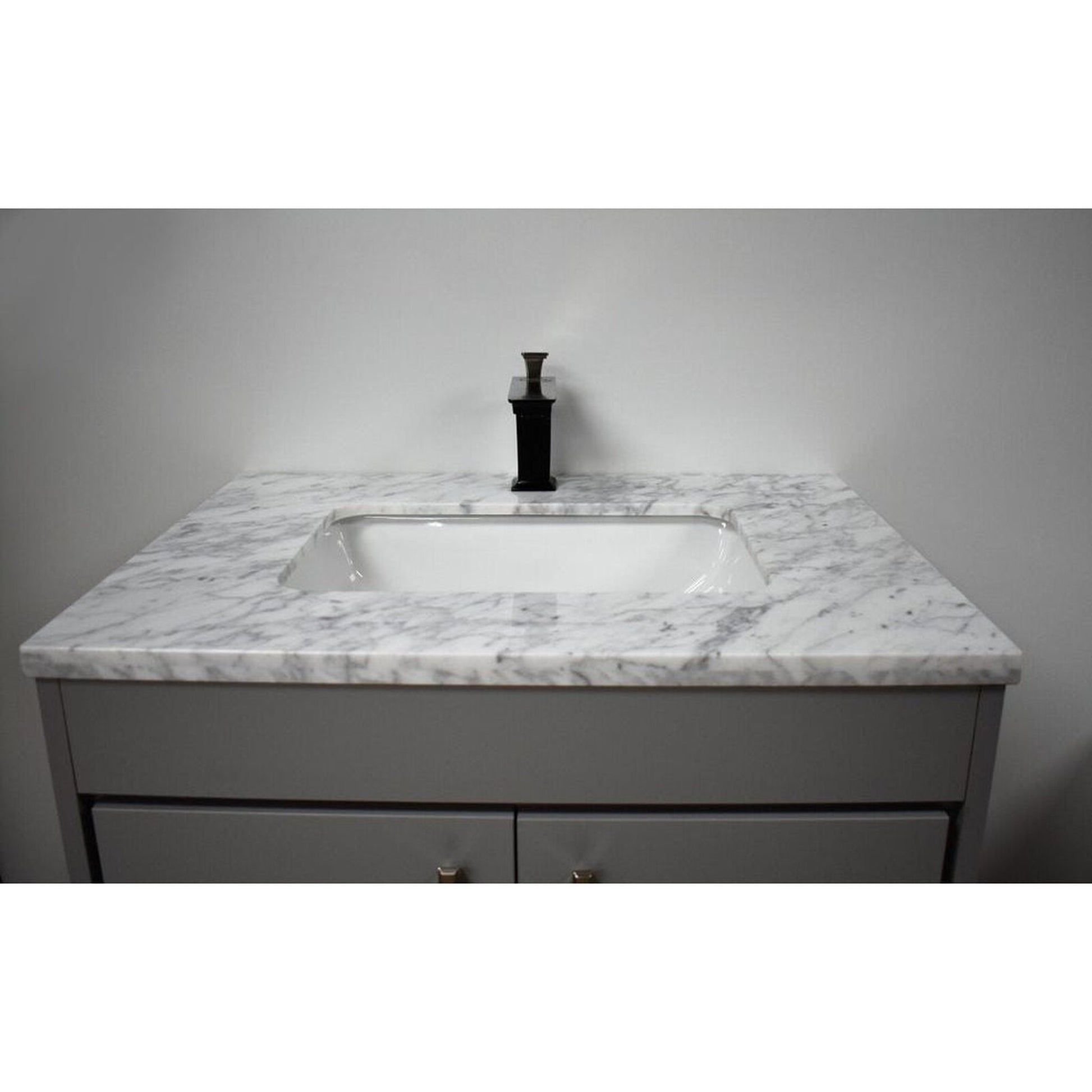 Volpa USA Capri 30" x 22" Gray Freestanding Modern Bathroom Vanity With Preinstalled Undermount Sink And Carrara Marble top With Brushed Nickel Edge Handles