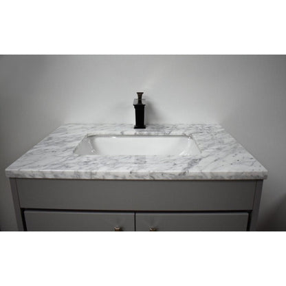 Volpa USA Capri 30" x 22" Gray Freestanding Modern Bathroom Vanity With Preinstalled Undermount Sink And Carrara Marble top With Brushed Nickel Edge Handles