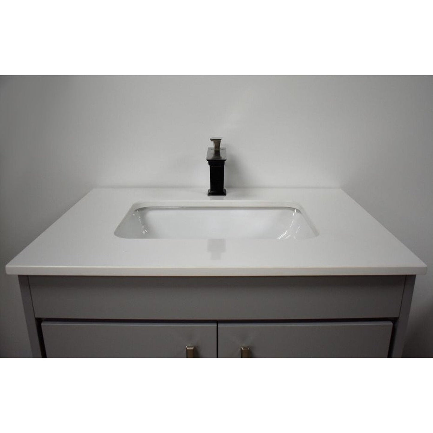 Volpa USA Capri 30" x 22" Gray Freestanding Modern Bathroom Vanity With Preinstalled Undermount Sink And White Microstone Top With Brushed Nickel Edge Handles