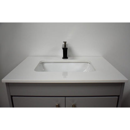 Volpa USA Capri 30" x 22" Gray Freestanding Modern Bathroom Vanity With Preinstalled Undermount Sink And White Microstone Top With Brushed Nickel Edge Handles