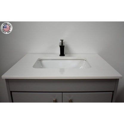 Volpa USA Capri 30" x 22" Gray Freestanding Modern Bathroom Vanity With Preinstalled Undermount Sink And White Microstone Top With Brushed Nickel Edge Handles