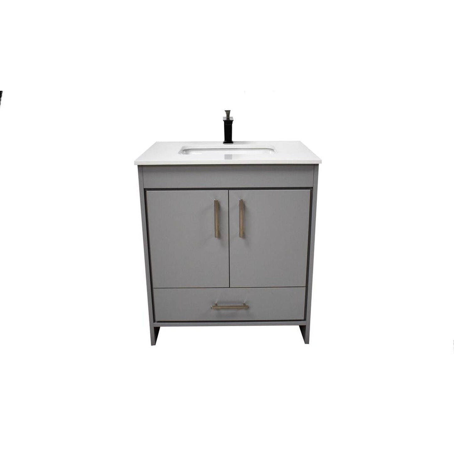 Volpa USA Capri 30" x 22" Gray Freestanding Modern Bathroom Vanity With Preinstalled Undermount Sink And White Microstone Top With Brushed Nickel Edge Handles