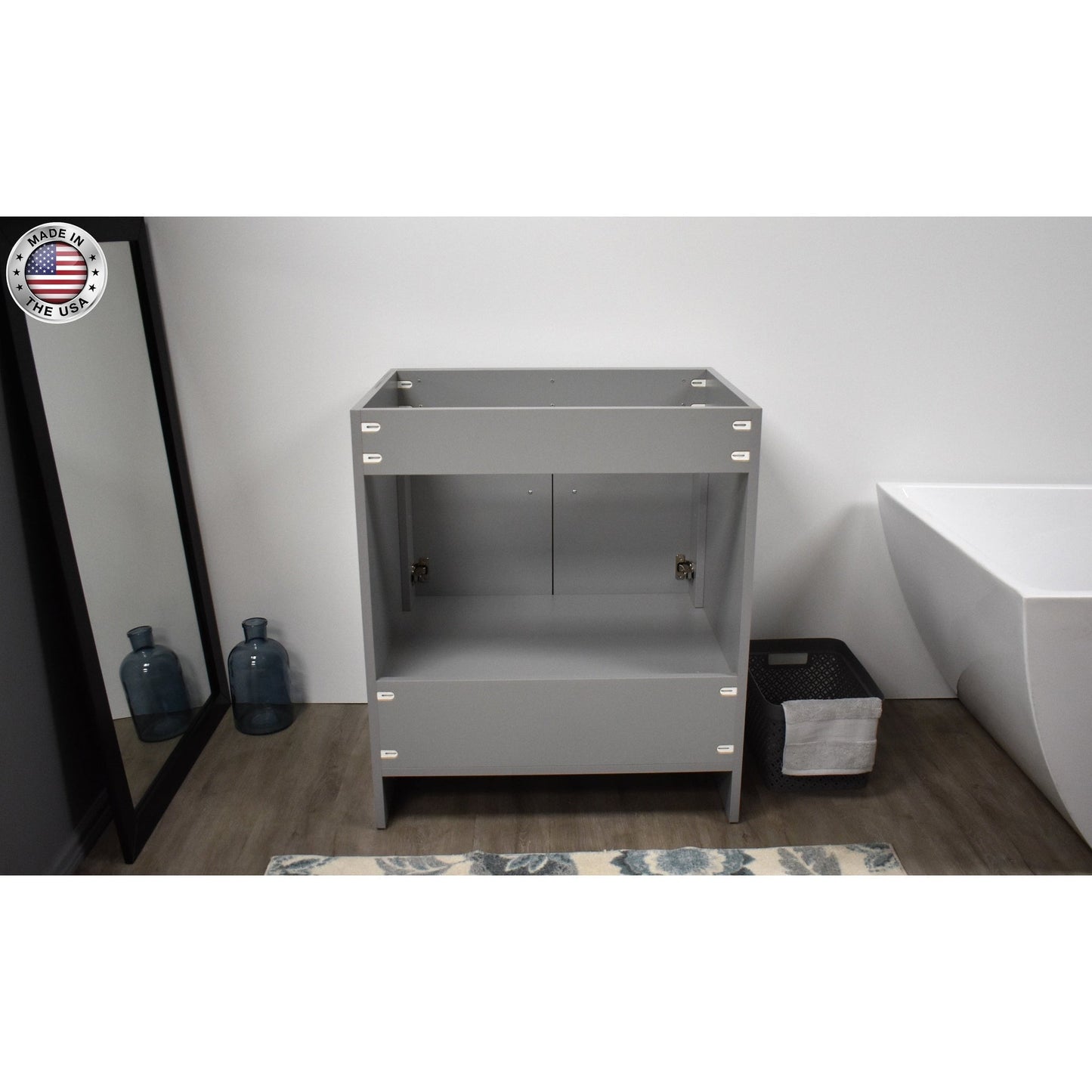 Volpa USA Capri 30" x 22" Gray Modern Bathroom Vanity With Brushed Nickel Edge Handles