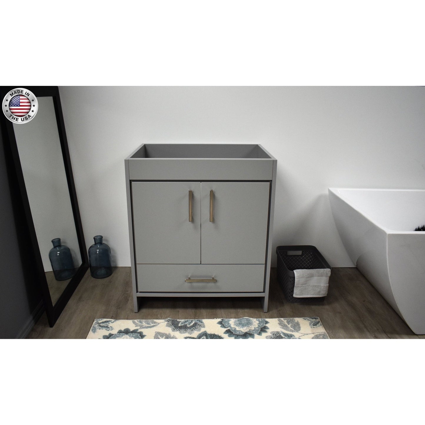 Volpa USA Capri 30" x 22" Gray Modern Bathroom Vanity With Brushed Nickel Edge Handles