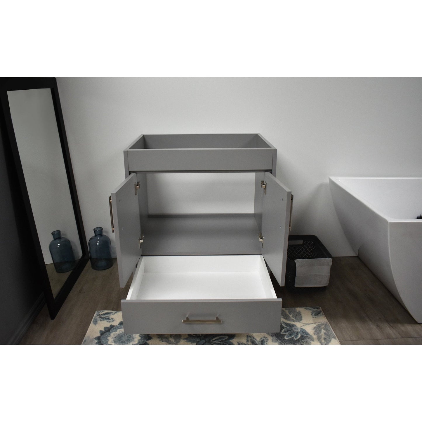 Volpa USA Capri 30" x 22" Gray Modern Bathroom Vanity With Brushed Nickel Edge Handles