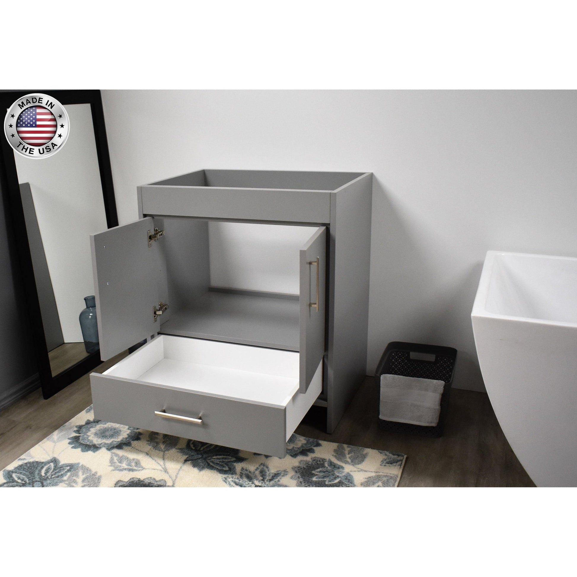 Volpa USA Capri 30" x 22" Gray Modern Bathroom Vanity With Brushed Nickel Edge Handles