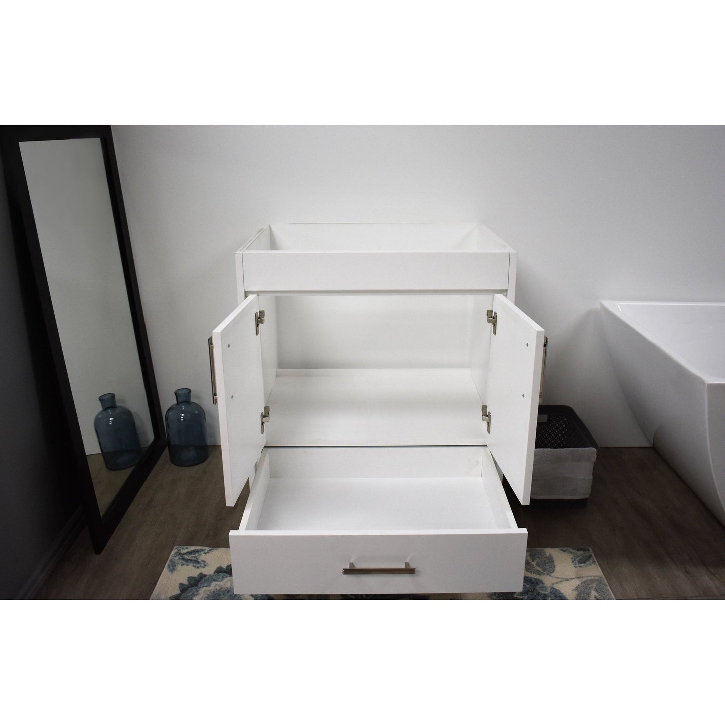 Volpa USA Capri 30" x 22" White Modern Bathroom Vanity With Brushed Nickel Edge Handles