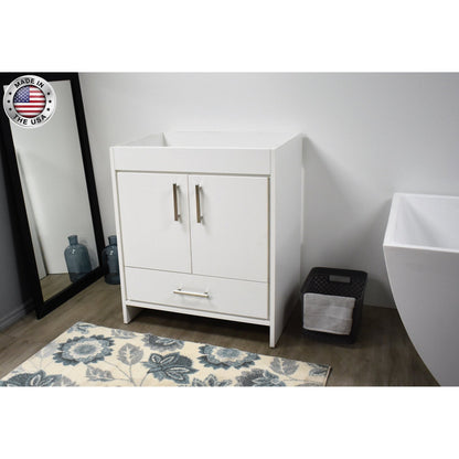 Volpa USA Capri 30" x 22" White Modern Bathroom Vanity With Brushed Nickel Edge Handles