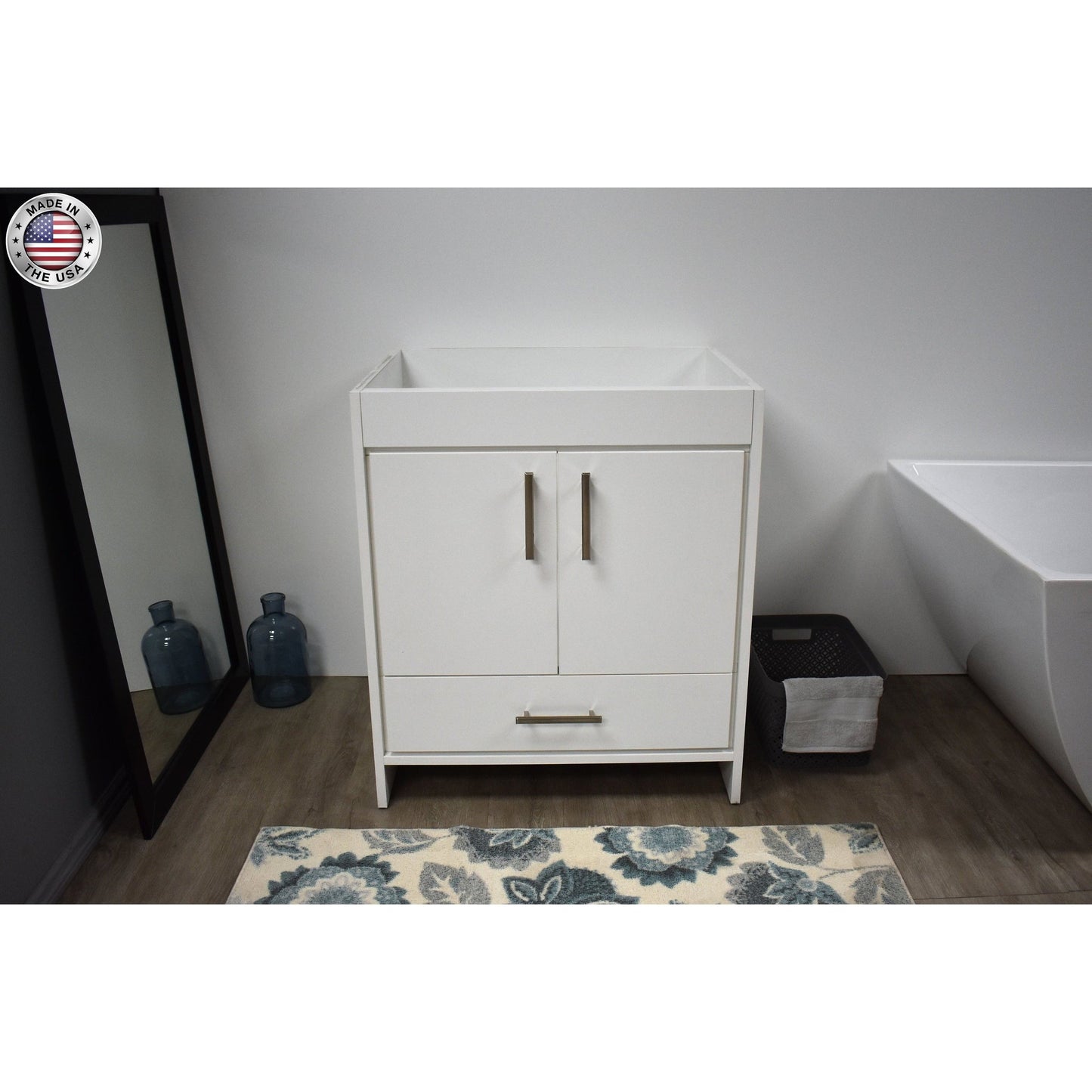 Volpa USA Capri 30" x 22" White Modern Bathroom Vanity With Brushed Nickel Edge Handles