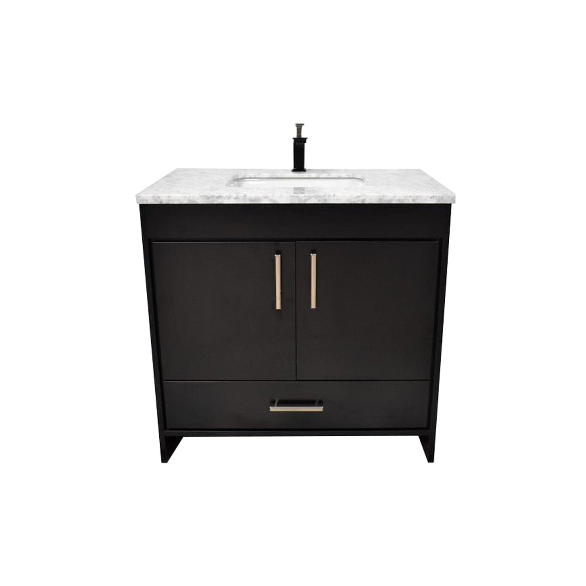 Volpa USA Capri 36" x 22" Black Freestanding Modern Bathroom Vanity With Preinstalled Undermount Sink And Carrara Marble top With Brushed Nickel Edge Handles