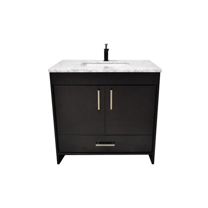 Volpa USA Capri 36" x 22" Black Freestanding Modern Bathroom Vanity With Preinstalled Undermount Sink And Carrara Marble top With Brushed Nickel Edge Handles