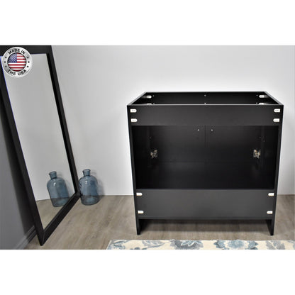 Volpa USA Capri 36" x 22" Black Modern Bathroom Vanity With Brushed Nickel Edge Handles