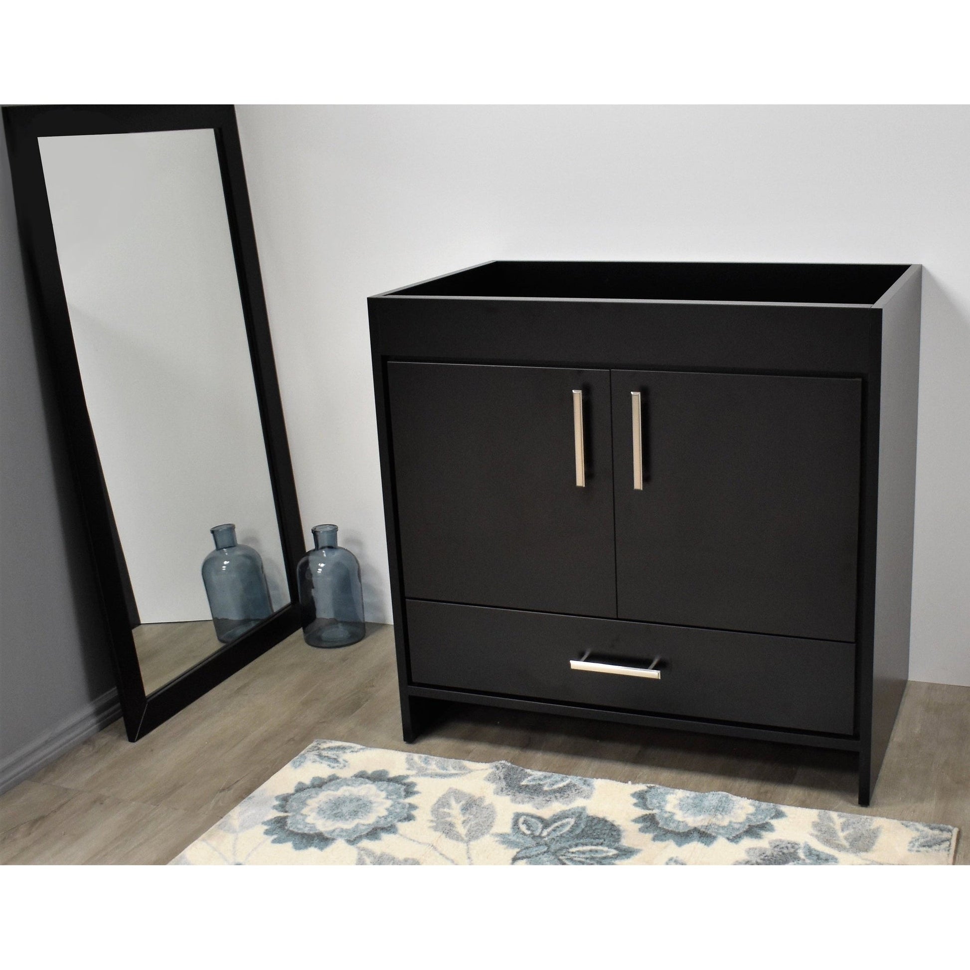 Volpa USA Capri 36" x 22" Black Modern Bathroom Vanity With Brushed Nickel Edge Handles