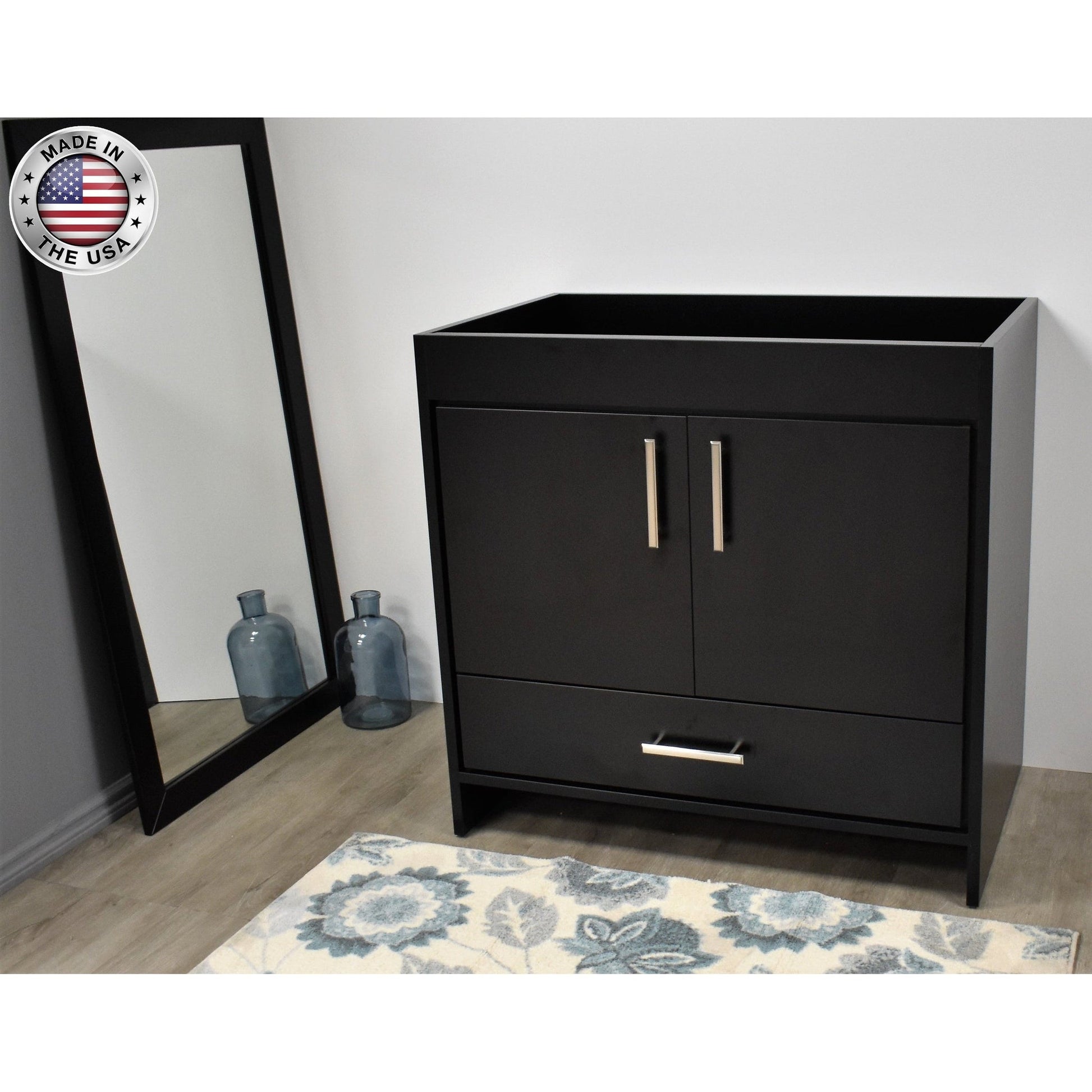 Volpa USA Capri 36" x 22" Black Modern Bathroom Vanity With Brushed Nickel Edge Handles