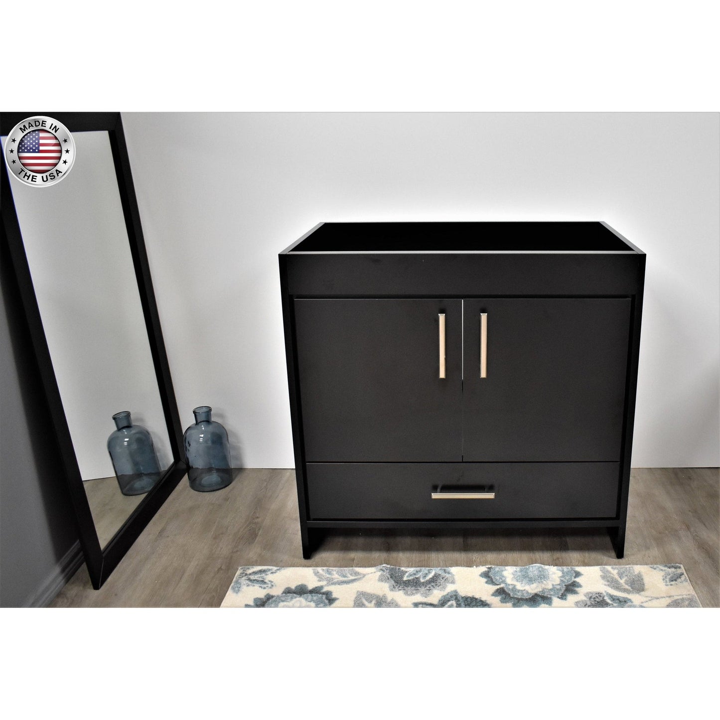 Volpa USA Capri 36" x 22" Black Modern Bathroom Vanity With Brushed Nickel Edge Handles