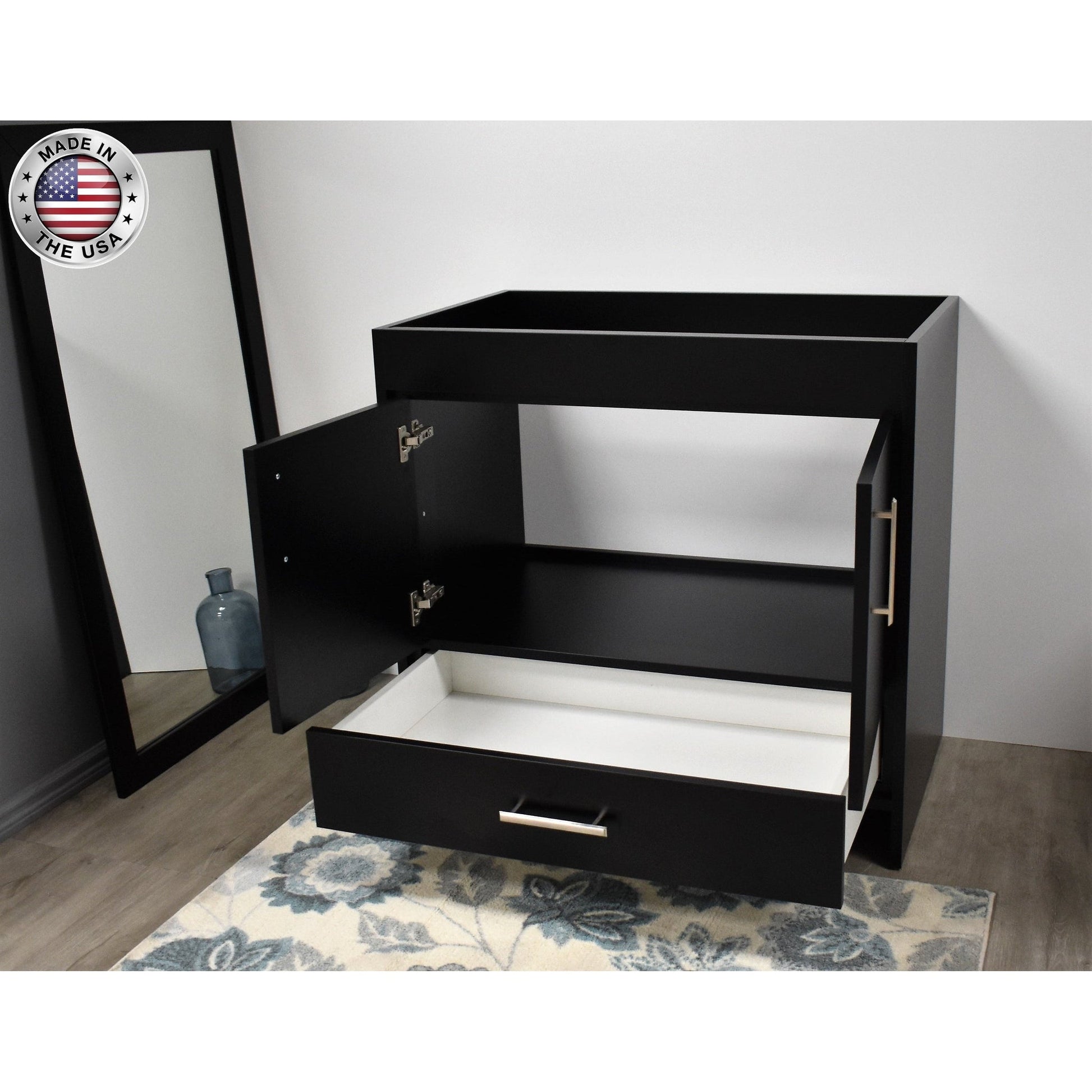 Volpa USA Capri 36" x 22" Black Modern Bathroom Vanity With Brushed Nickel Edge Handles