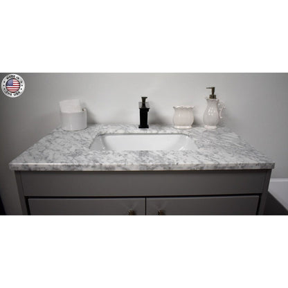 Volpa USA Capri 36" x 22" Gray Freestanding Modern Bathroom Vanity With Preinstalled Undermount Sink And Carrara Marble top With Brushed Nickel Edge Handles