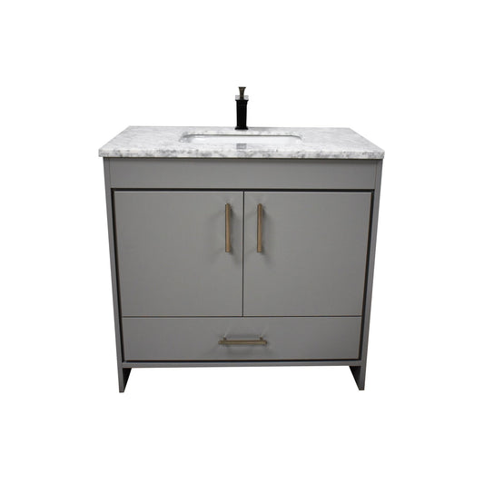 Volpa USA Capri 36" x 22" Gray Freestanding Modern Bathroom Vanity With Preinstalled Undermount Sink And Carrara Marble top With Brushed Nickel Edge Handles