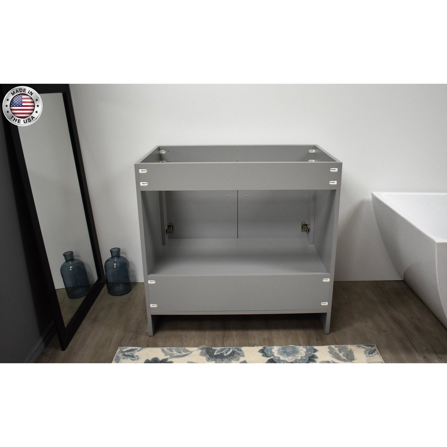 Volpa USA Capri 36" x 22" Gray Modern Bathroom Vanity With Brushed Nickel Edge Handles