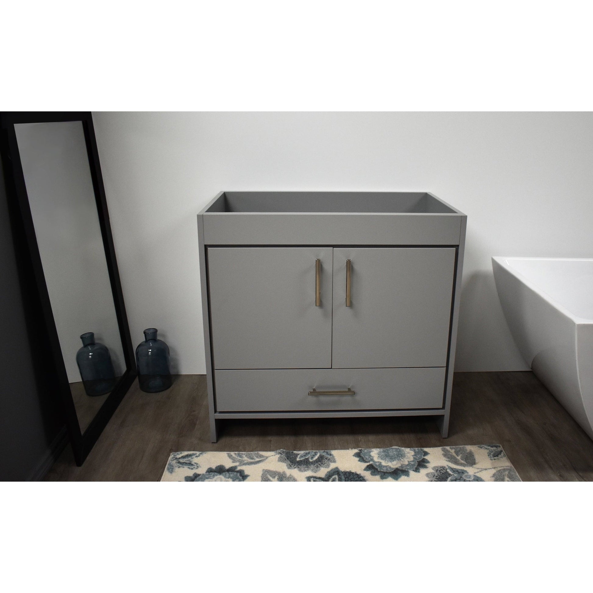 Volpa USA Capri 36" x 22" Gray Modern Bathroom Vanity With Brushed Nickel Edge Handles