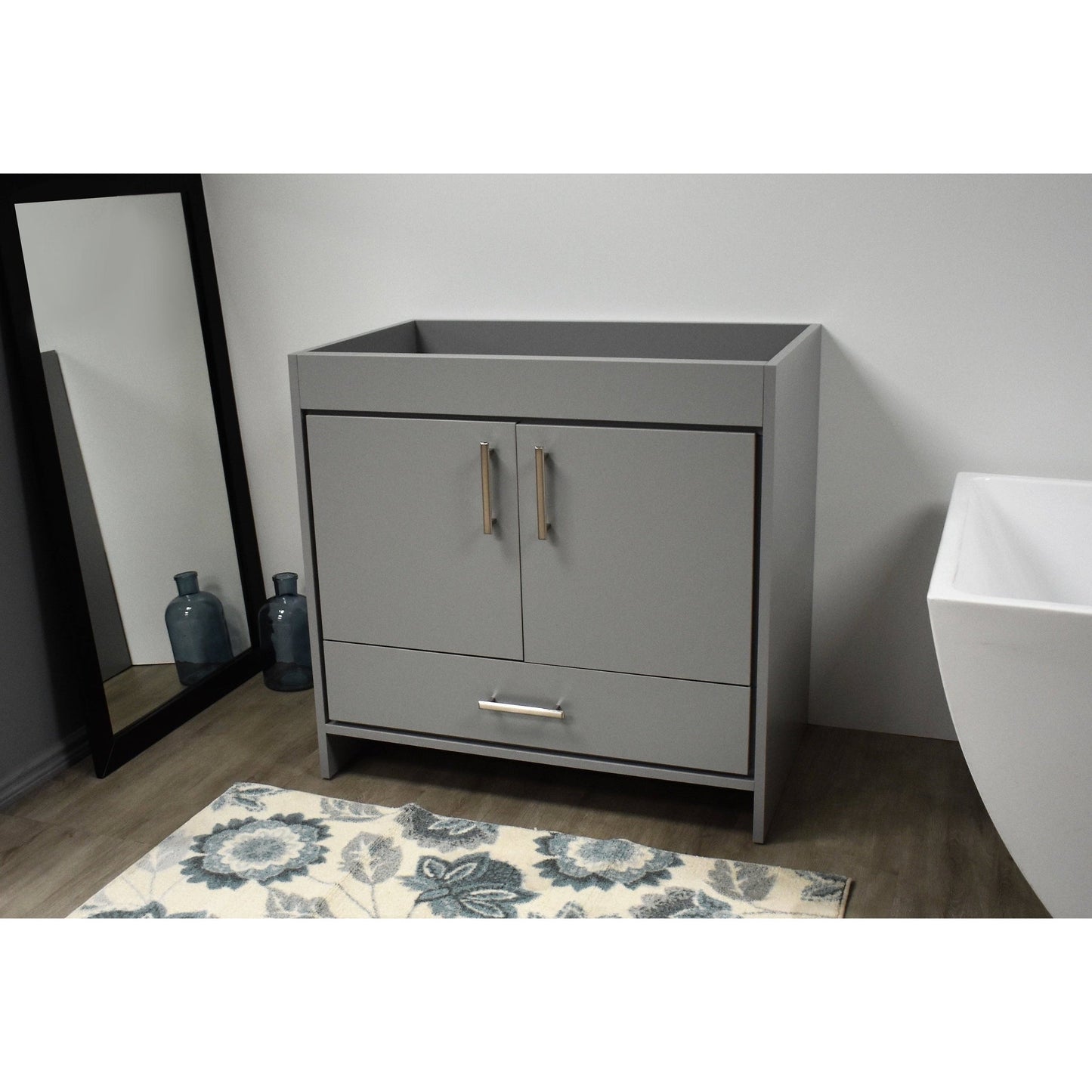 Volpa USA Capri 36" x 22" Gray Modern Bathroom Vanity With Brushed Nickel Edge Handles