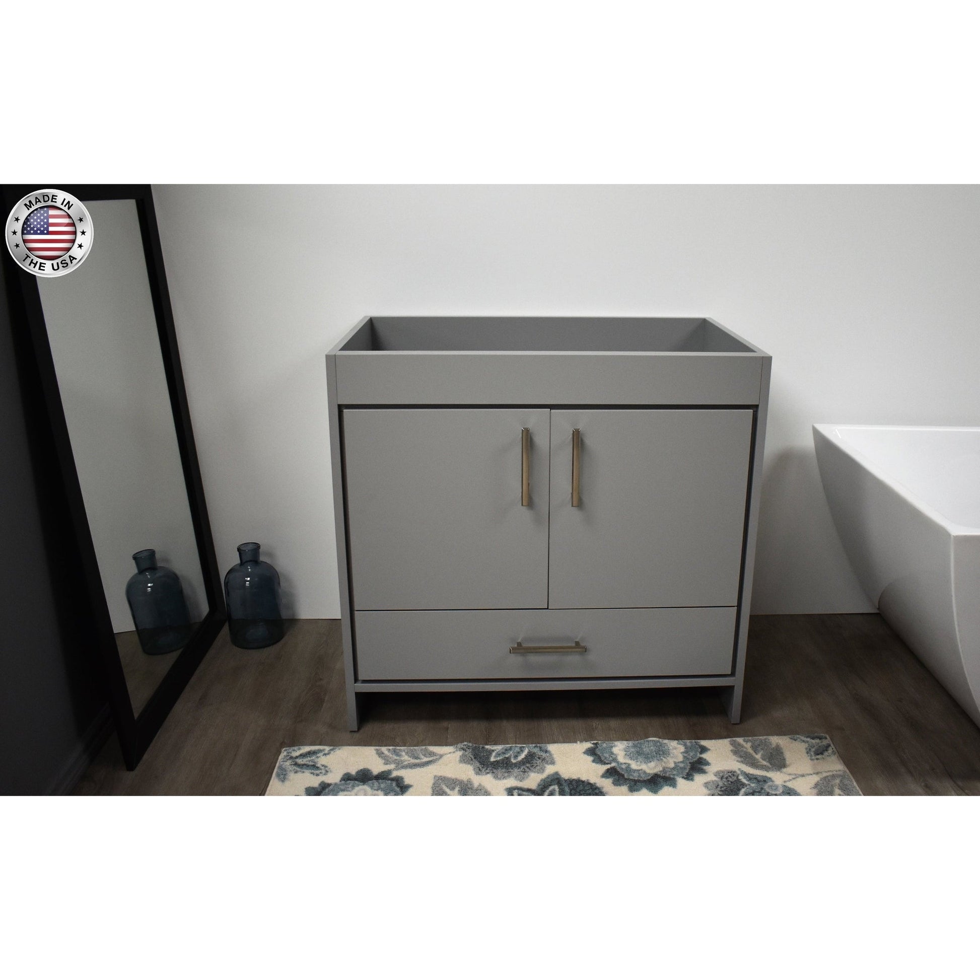 Volpa USA Capri 36" x 22" Gray Modern Bathroom Vanity With Brushed Nickel Edge Handles