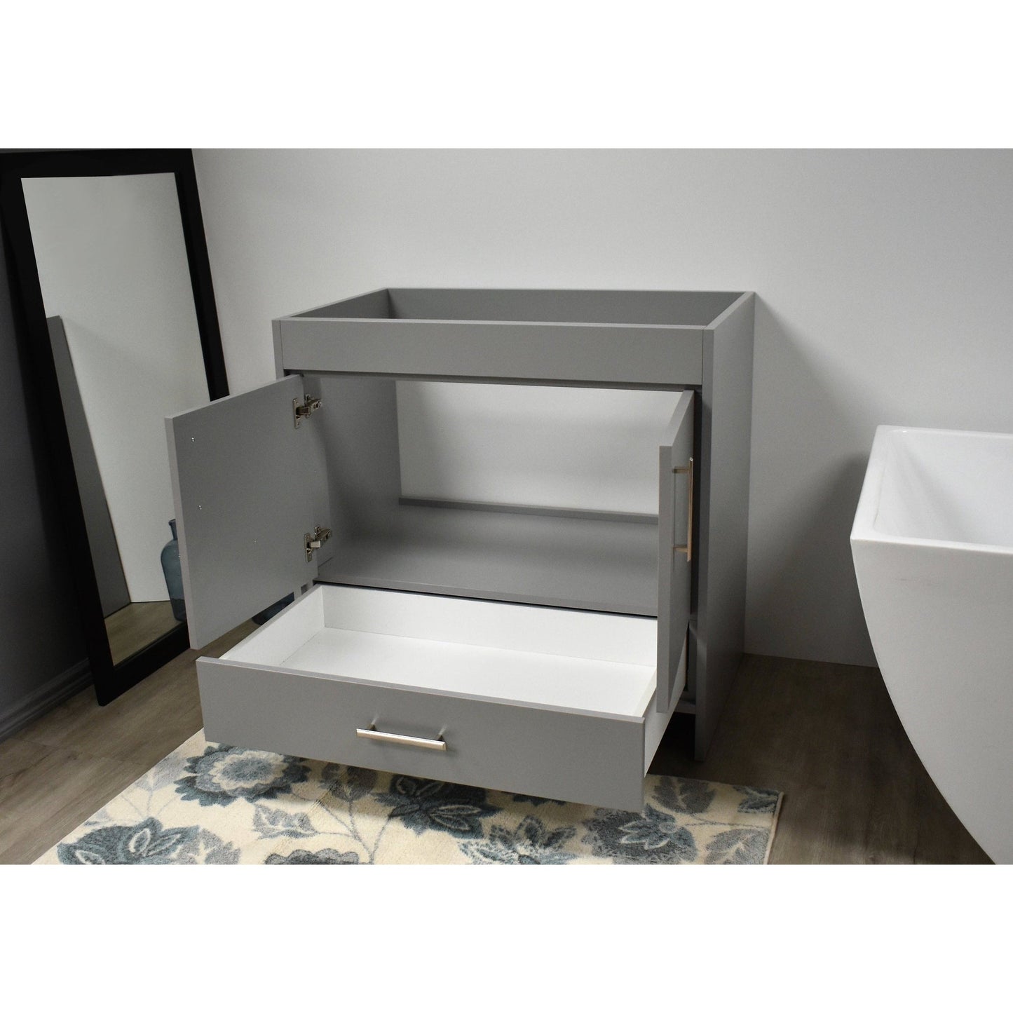 Volpa USA Capri 36" x 22" Gray Modern Bathroom Vanity With Brushed Nickel Edge Handles