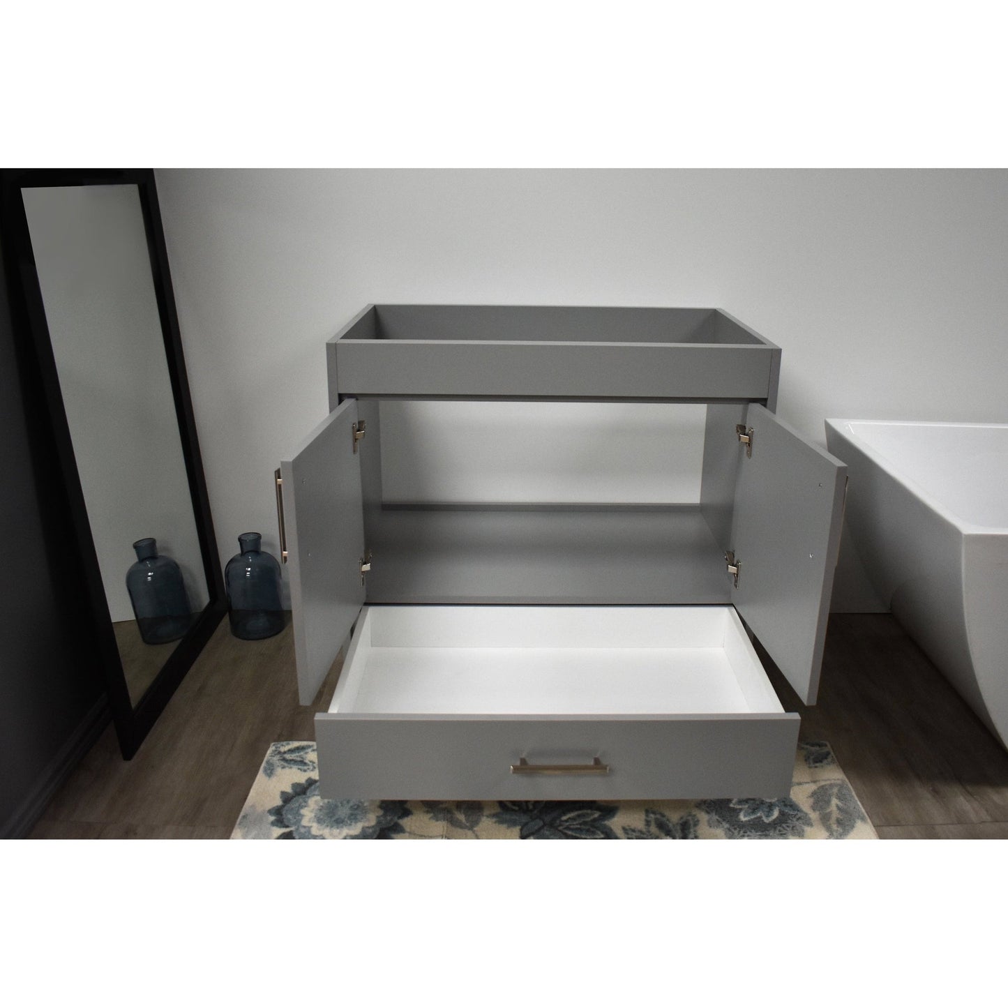 Volpa USA Capri 36" x 22" Gray Modern Bathroom Vanity With Brushed Nickel Edge Handles