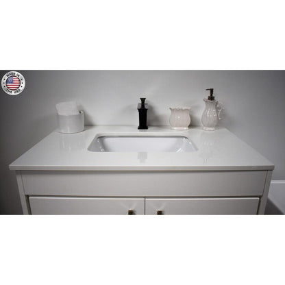 Volpa USA Capri 36" x 22" White Freestanding Modern Bathroom Vanity With Preinstalled Undermount Sink And White Microstone Top With Brushed Nickel Edge Handles