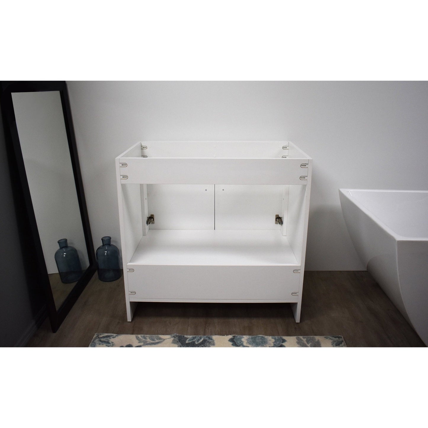 Volpa USA Capri 36" x 22" White Modern Bathroom Vanity With Brushed Nickel Edge Handles