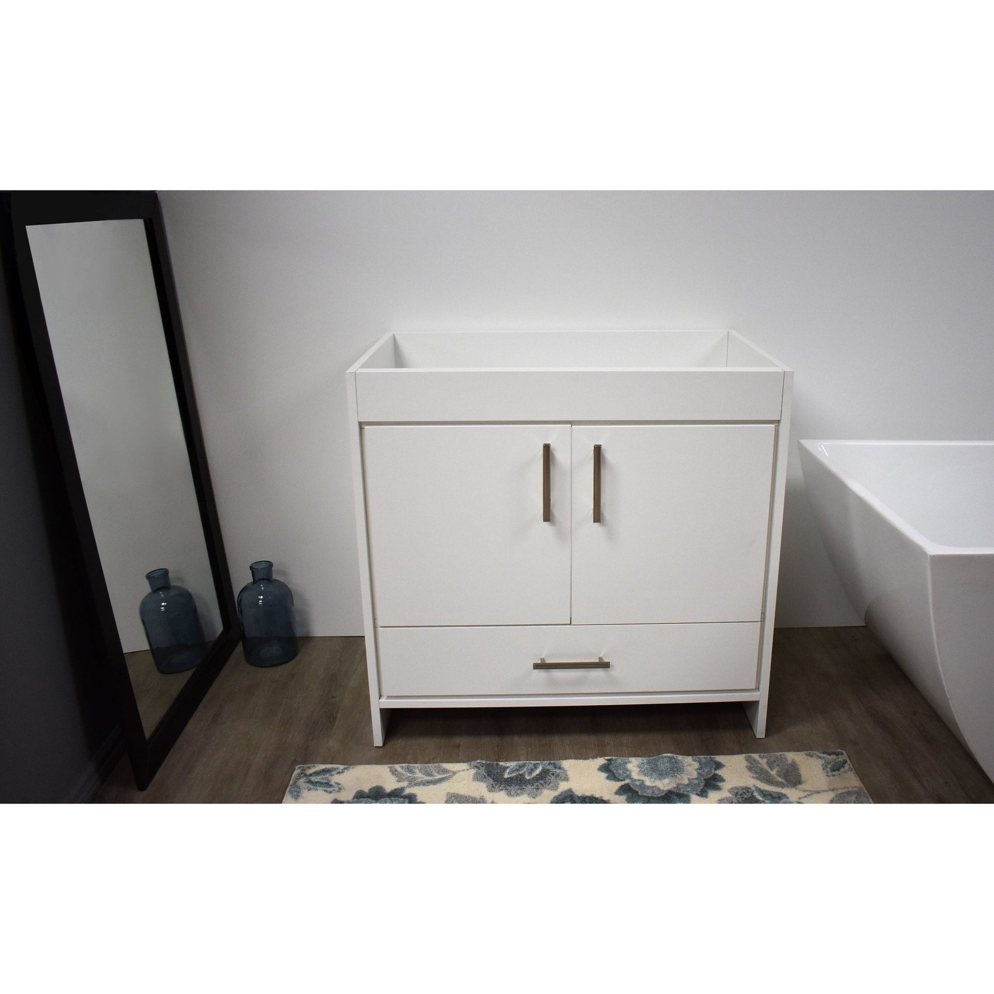 Volpa USA Capri 36" x 22" White Modern Bathroom Vanity With Brushed Nickel Edge Handles